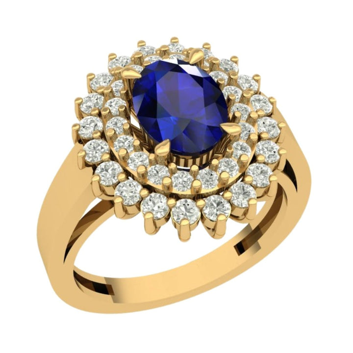 14KT Gold Double Halo Oval Blue Sapphire and Diamond Ring (Sapphire 1.50 cts, Diamond 0.73 cts)