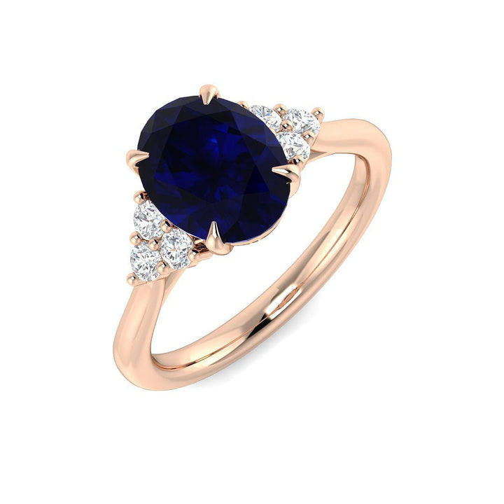 14KT Gold Oval Blue Sapphire and Diamond Accent Ring (Sapphire 2.25 cts, Diamond 0.20 cts)