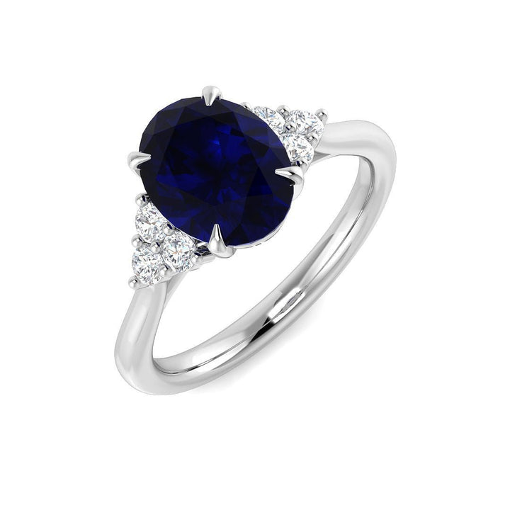 14KT Gold Oval Blue Sapphire and Diamond Accent Ring (Sapphire 2.25 cts, Diamond 0.20 cts)