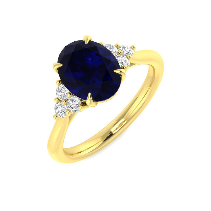14KT Gold Oval Blue Sapphire and Diamond Accent Ring (Sapphire 2.25 cts, Diamond 0.20 cts)