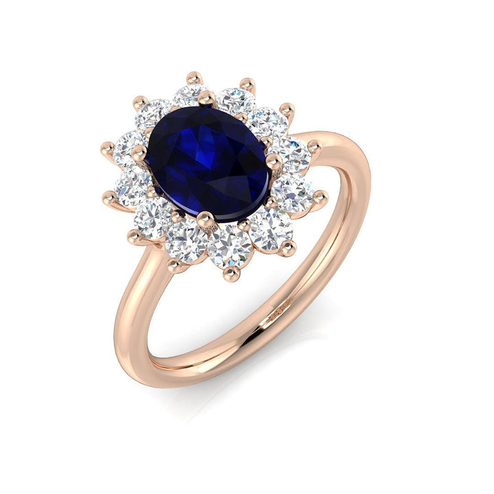 14KT Gold Oval Blue Sapphire and Diamond Cluster Ring (Sapphire 1.75 cts, Diamond 0.60 cts)