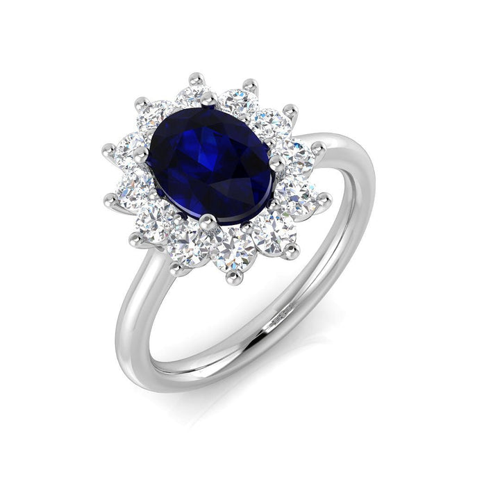 14KT Gold Oval Blue Sapphire and Diamond Cluster Ring (Sapphire 1.75 cts, Diamond 0.60 cts)
