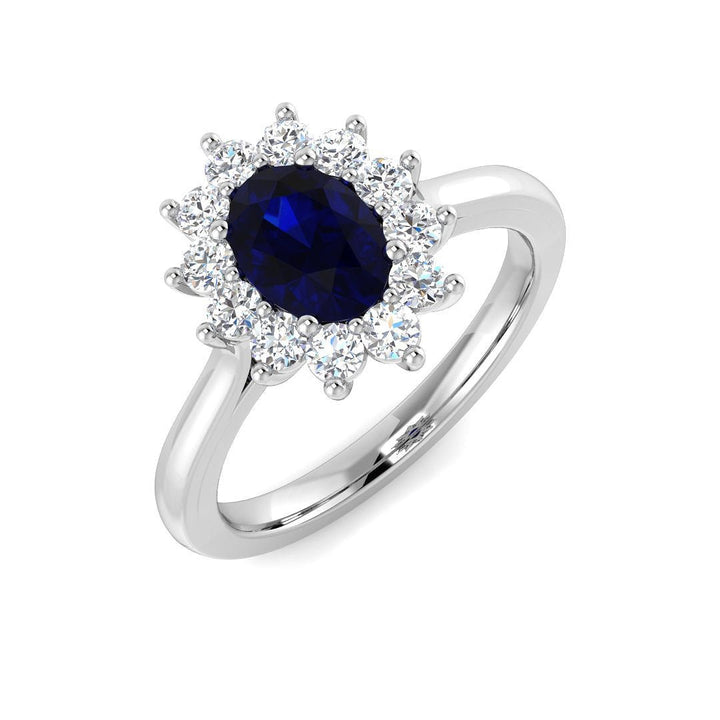 14KT Gold Oval Blue Sapphire and Diamond Halo Ring (Sapphire 1.00 ct, Diamond 0.35 cts)