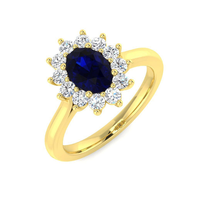 14KT Gold Oval Blue Sapphire and Diamond Halo Ring (Sapphire 1.00 ct, Diamond 0.35 cts)