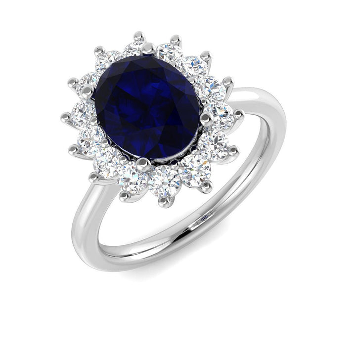 14KT Gold Oval Blue Sapphire and Diamond Halo Ring (Sapphire 2.25 cts, Diamond 0.60 cts)