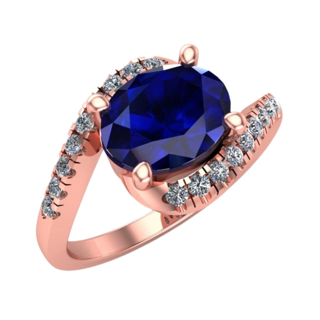 14KT Gold Oval Blue Sapphire and Swirl Diamond Ring (Sapphire 2.50 cts, Diamond 0.20 cts)