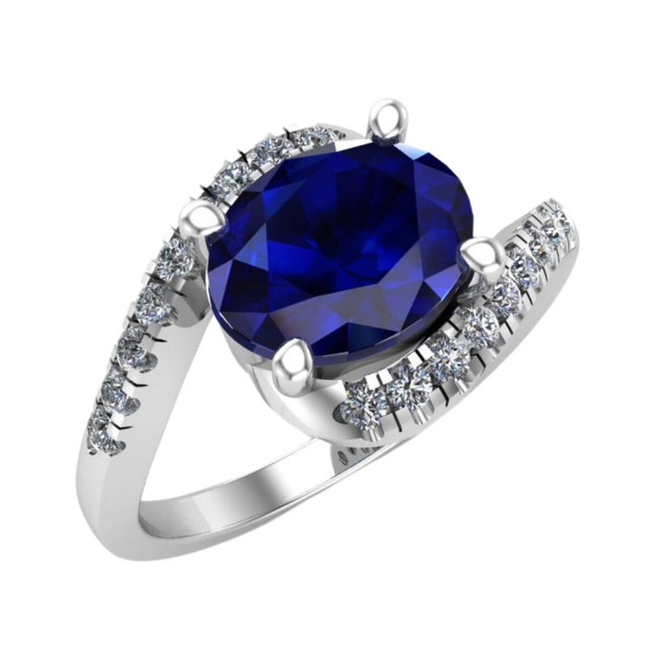 14KT Gold Oval Blue Sapphire and Swirl Diamond Ring (Sapphire 2.50 cts, Diamond 0.20 cts)