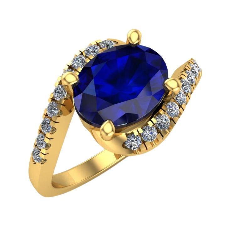 14KT Gold Oval Blue Sapphire and Swirl Diamond Ring (Sapphire 2.50 cts, Diamond 0.20 cts)