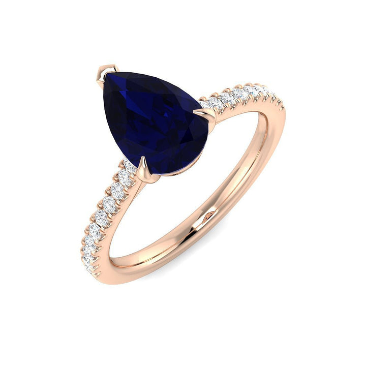 14KT Gold Pear Cut Blue Sapphire and Diamond Ring (Sapphire 1.50 cts, Diamond 0.20 cts)