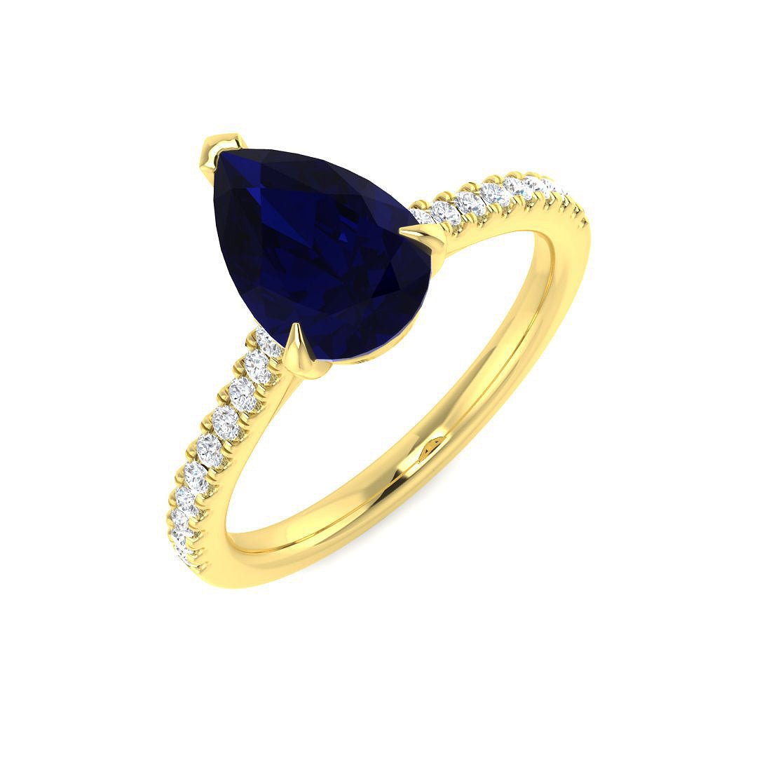 14KT Gold Pear Cut Blue Sapphire and Diamond Ring (Sapphire 1.50 cts, Diamond 0.20 cts)