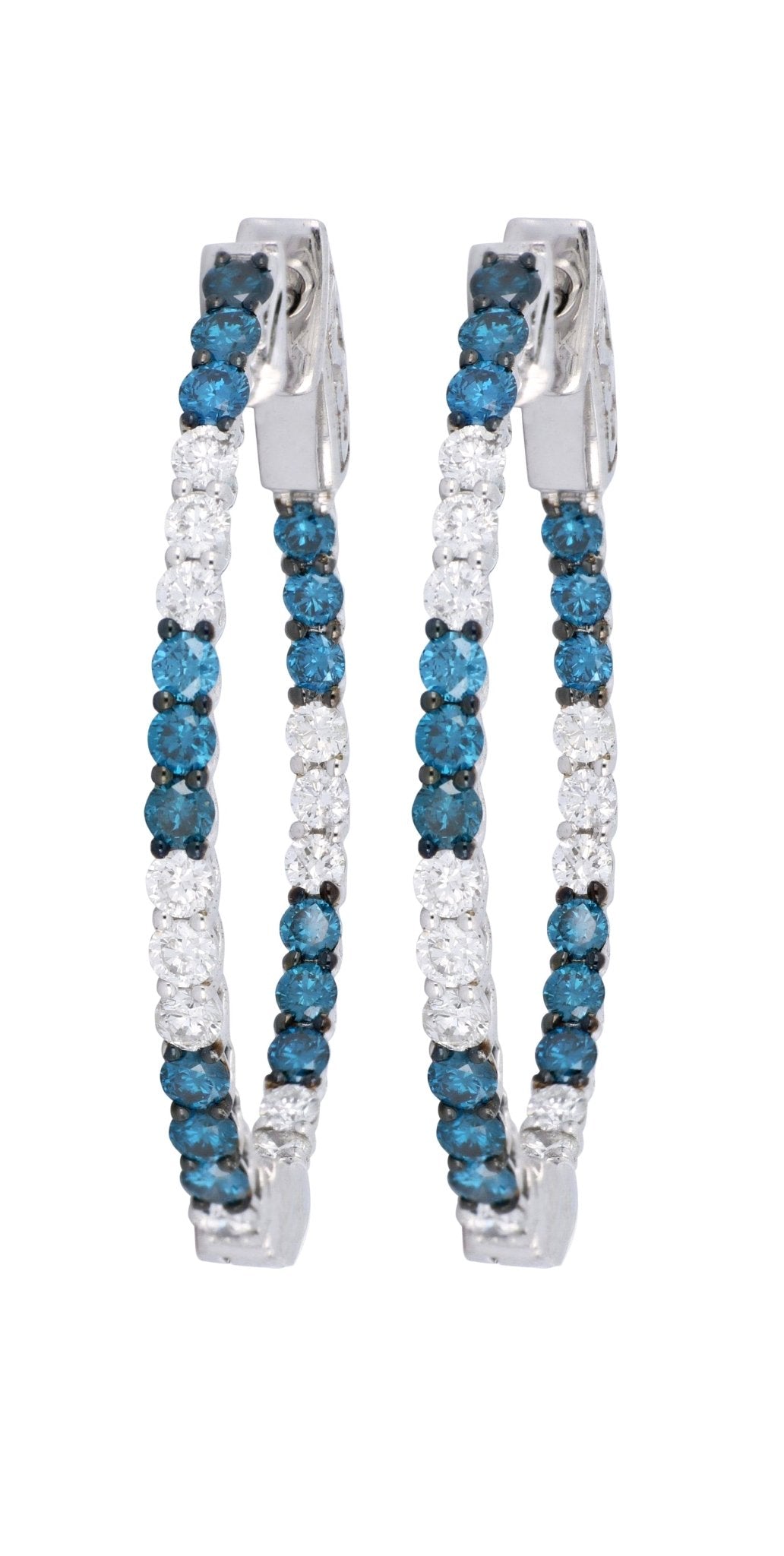 14KTW Inside Outside Hoop Blue and White Diamond Earrings Not Net