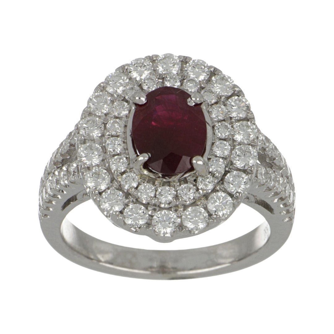 18KTW Ring (Oval Ruby 1.54 cts. Round White Diamond 1.23 cts.) Not Net