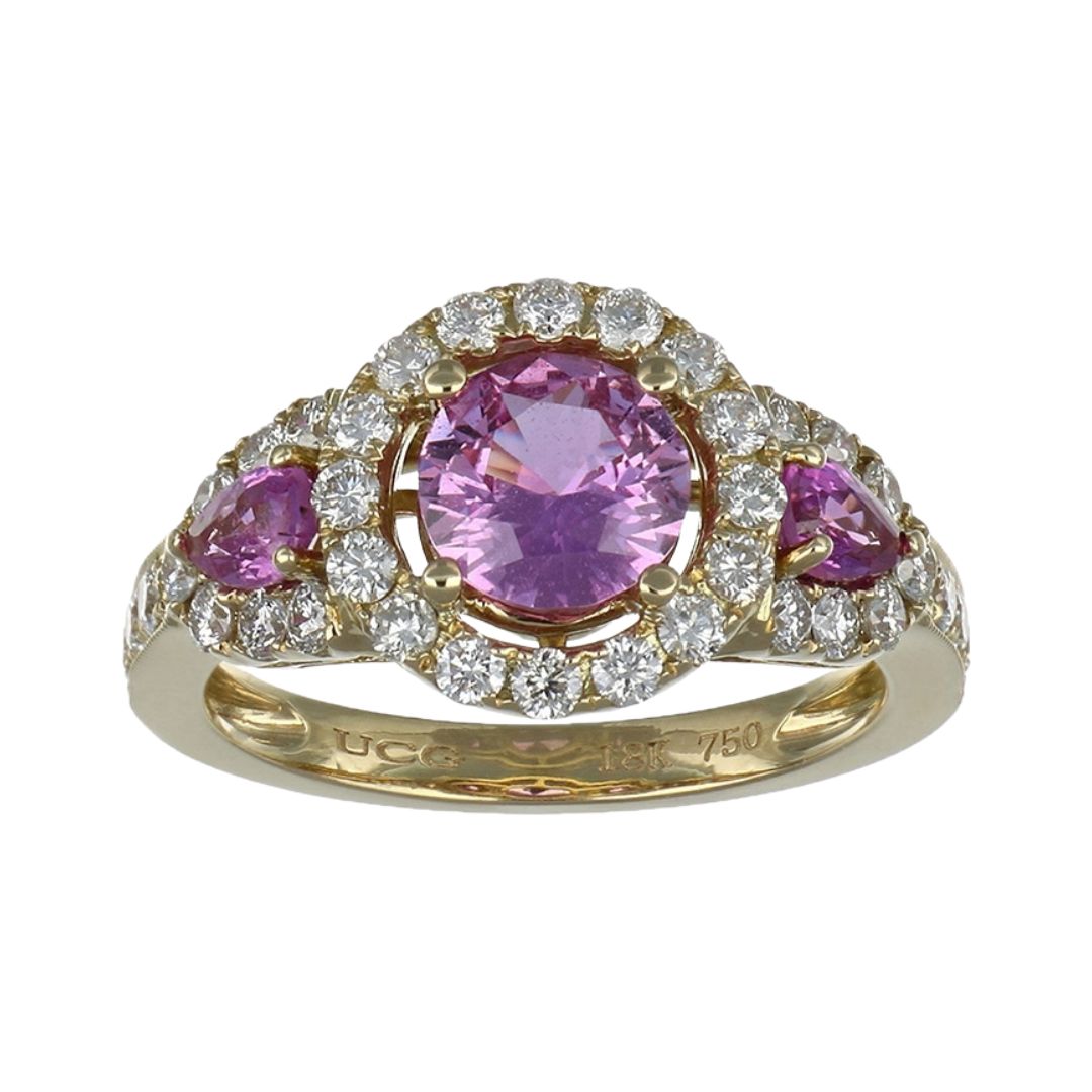 Pink Sapphire Ring (Pink Sapphire 1.02 cts. Pink Sapphire 0.56 cts. White Diamond 1.92 cts.)
