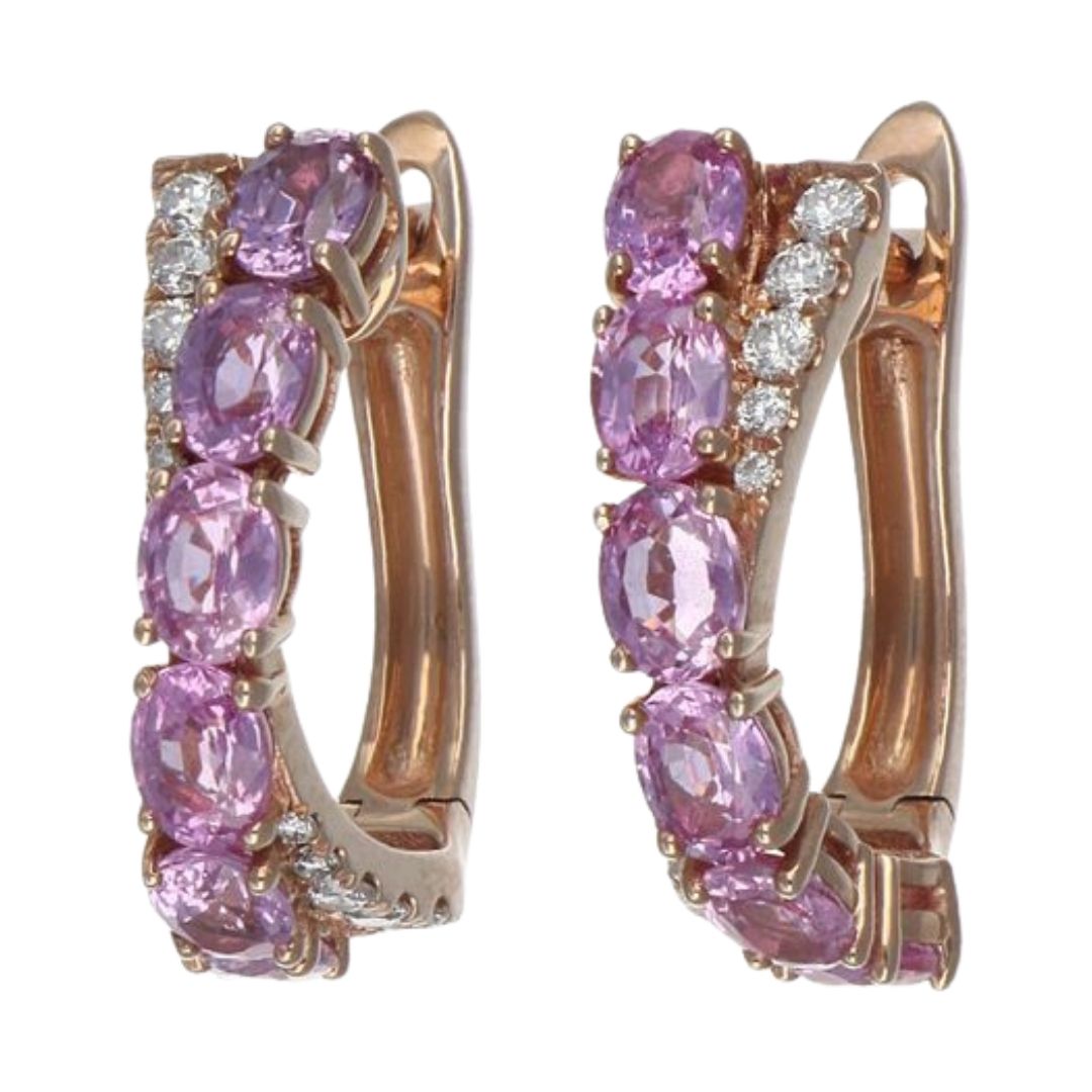 Pink Sapphire Earrings (Pink Sapphire 2.92 cts. White Diamond 0.26 cts.)