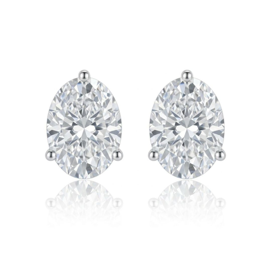 GROWNIQUE Lab-Grown Oval Diamond Stud Earrings – 3 Carat, 14KT Gold