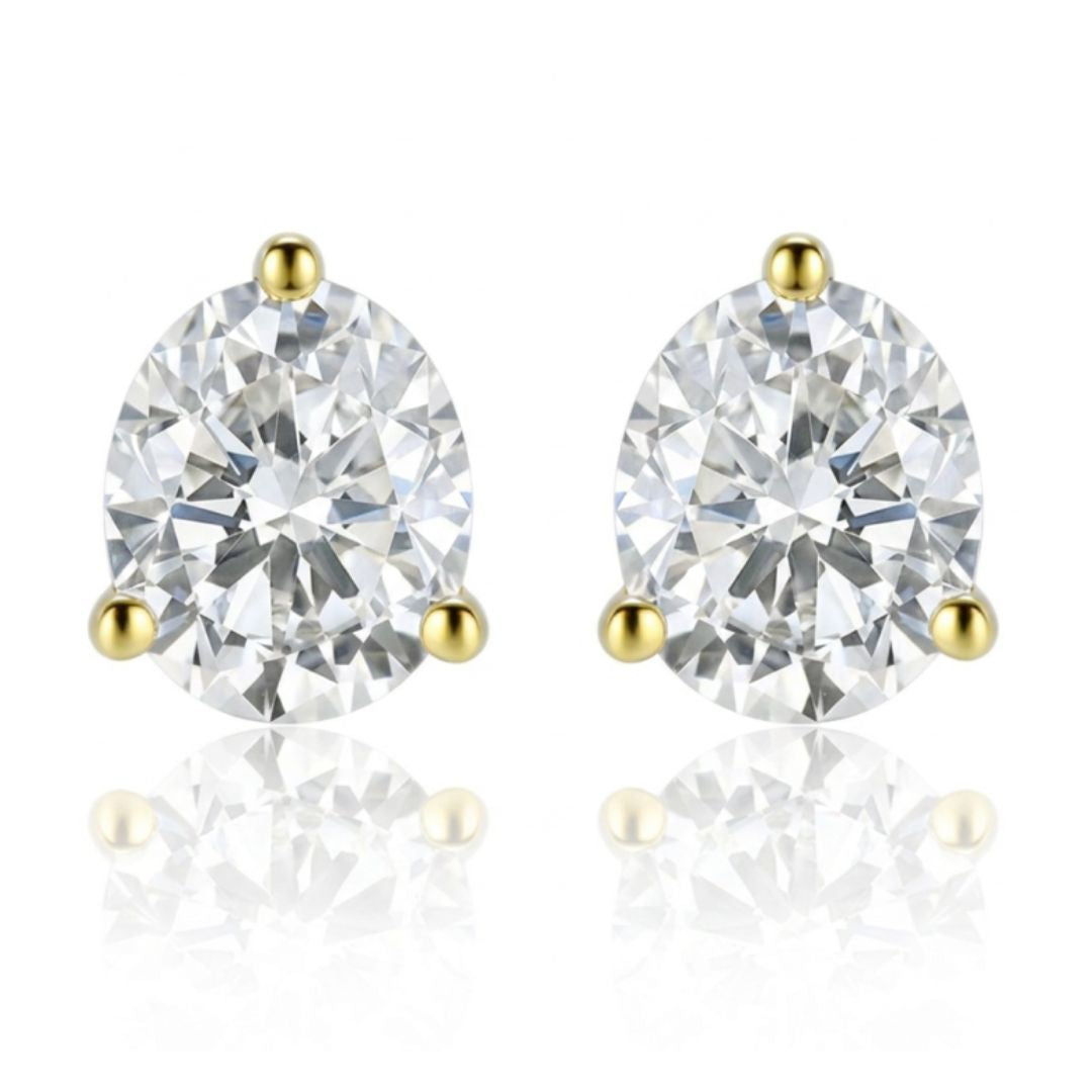 GROWNIQUE Lab-Grown Oval Diamond Stud Earrings – 2.50 Carat, 14KT Gold