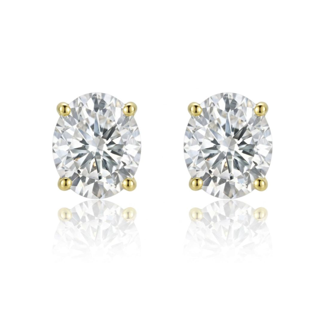 GROWNIQUE Lab-Grown Oval Diamond Stud Earrings – 6 Carat, 14KT Gold