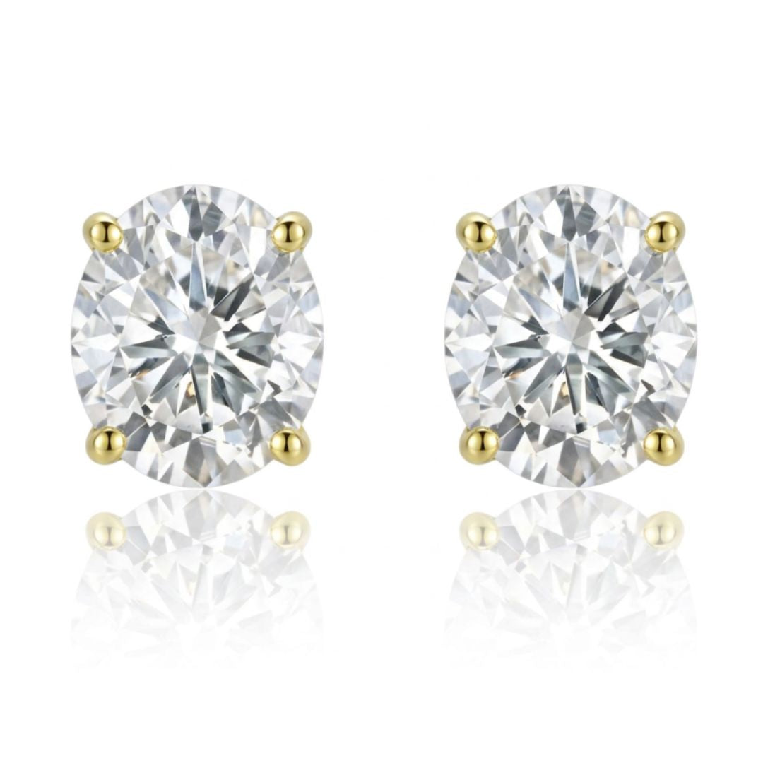 GROWNIQUE Lab-Grown Oval Diamond Stud Earrings – 2.50 Carat, 14KT Gold