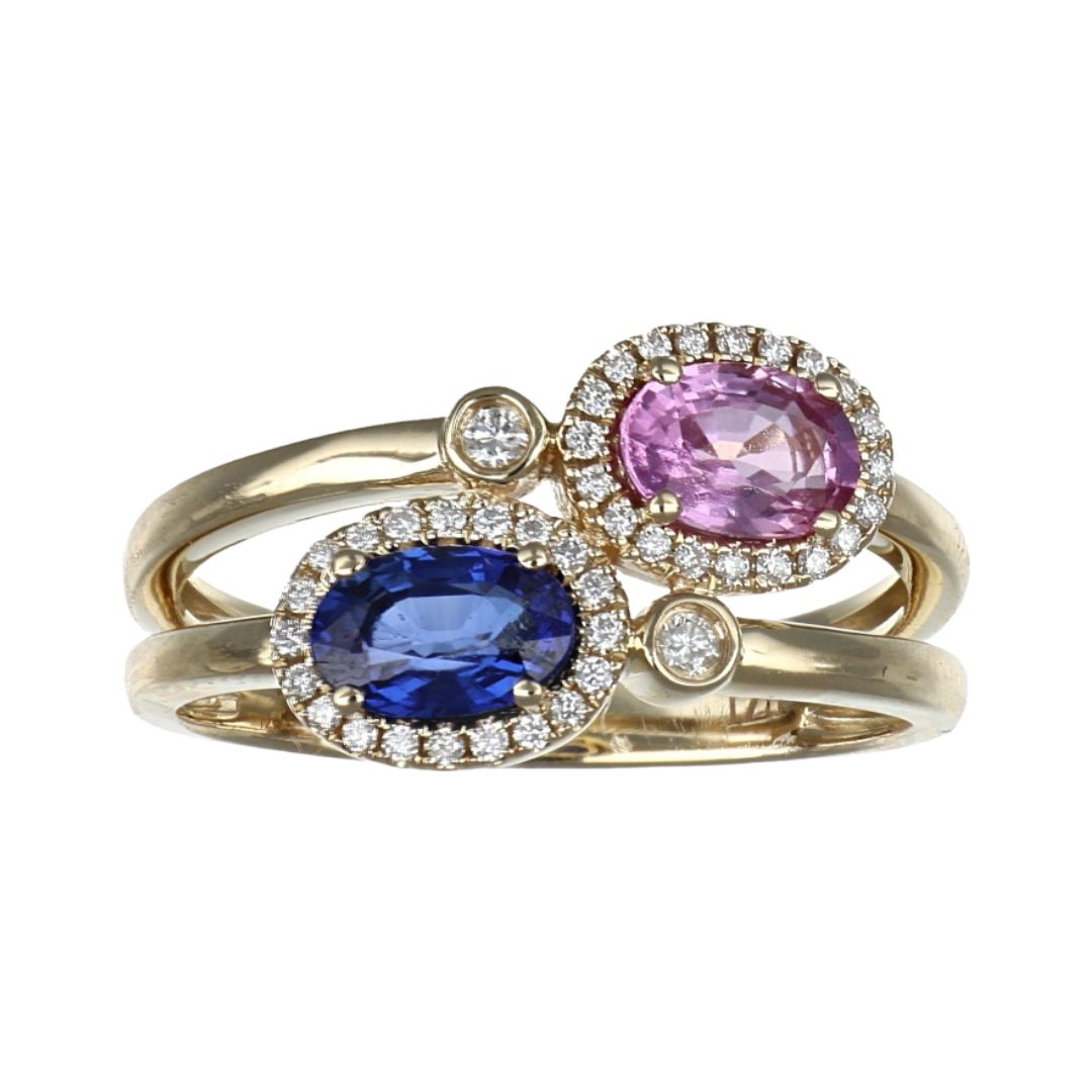 Blue Sapphire Ring (Blue Sapphire 0.66 cts. Pink Sapphire 0.64 cts. White Diamond 0.16 cts.)