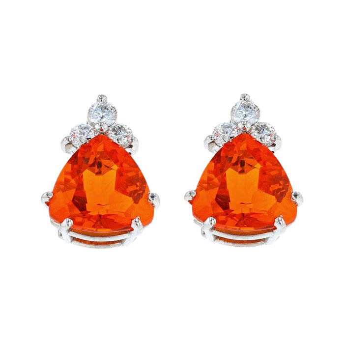 Fire Opal Earrings (Fire Opal 5.12 cts. White Diamond 0.5 cts.)