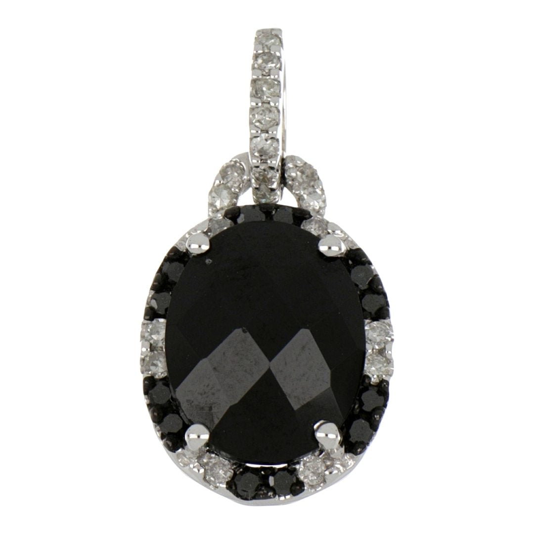 Black Spinel Pendant (14KTW Ladies Pendant Oval Cut Black Spinel 3.46 cts. White Diamond 0.13 cts. Black Diamond 0.09 cts.)
