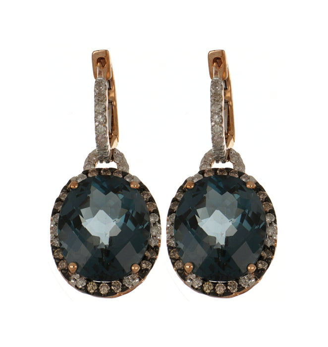 London Blue Topaz Ladies Earrings (London Blue Topaz 8.17 cts White Diamond 0.37 cts Brown Diamond 0.26 cts)