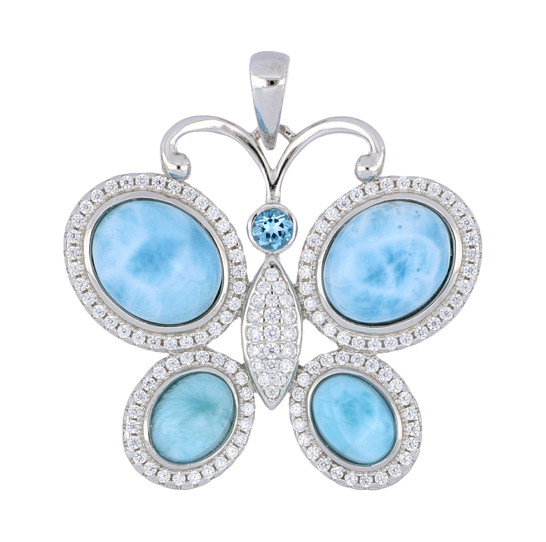 Larimar Butterfly Pendant (Blue Topaz 0.8 cts. Cubic Zirconia 1.4 cts.)