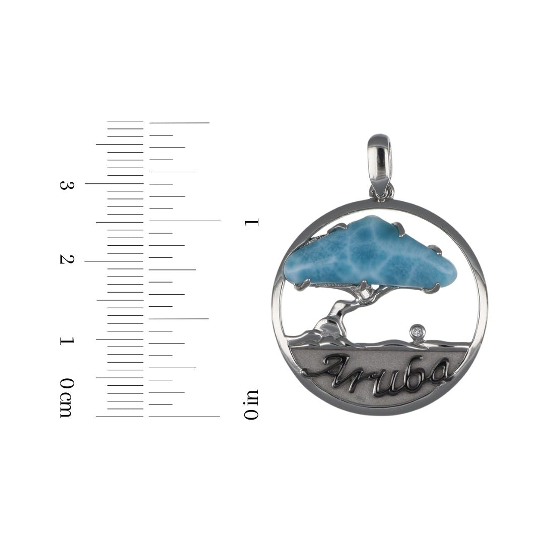 Larimar Aruba Divi Tree Sterling Silver Pendant (White Topaz 0.01 cts.)