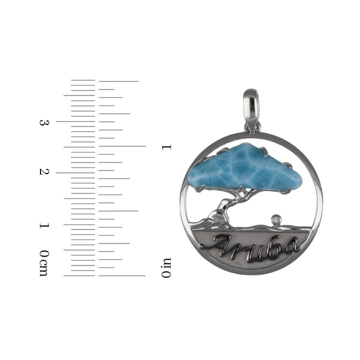 Larimar Aruba Divi Tree Sterling Silver Pendant (White Topaz 0.01 cts.)