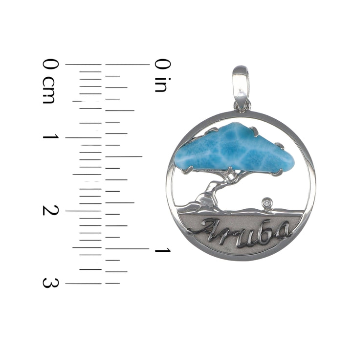 Larimar Aruba Divi Tree Sterling Silver Pendant (White Topaz 0.01 cts.)