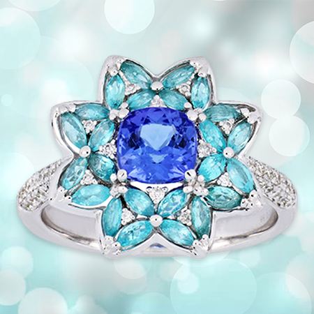 Tanzanite with Paraiba Tourmaline Ring