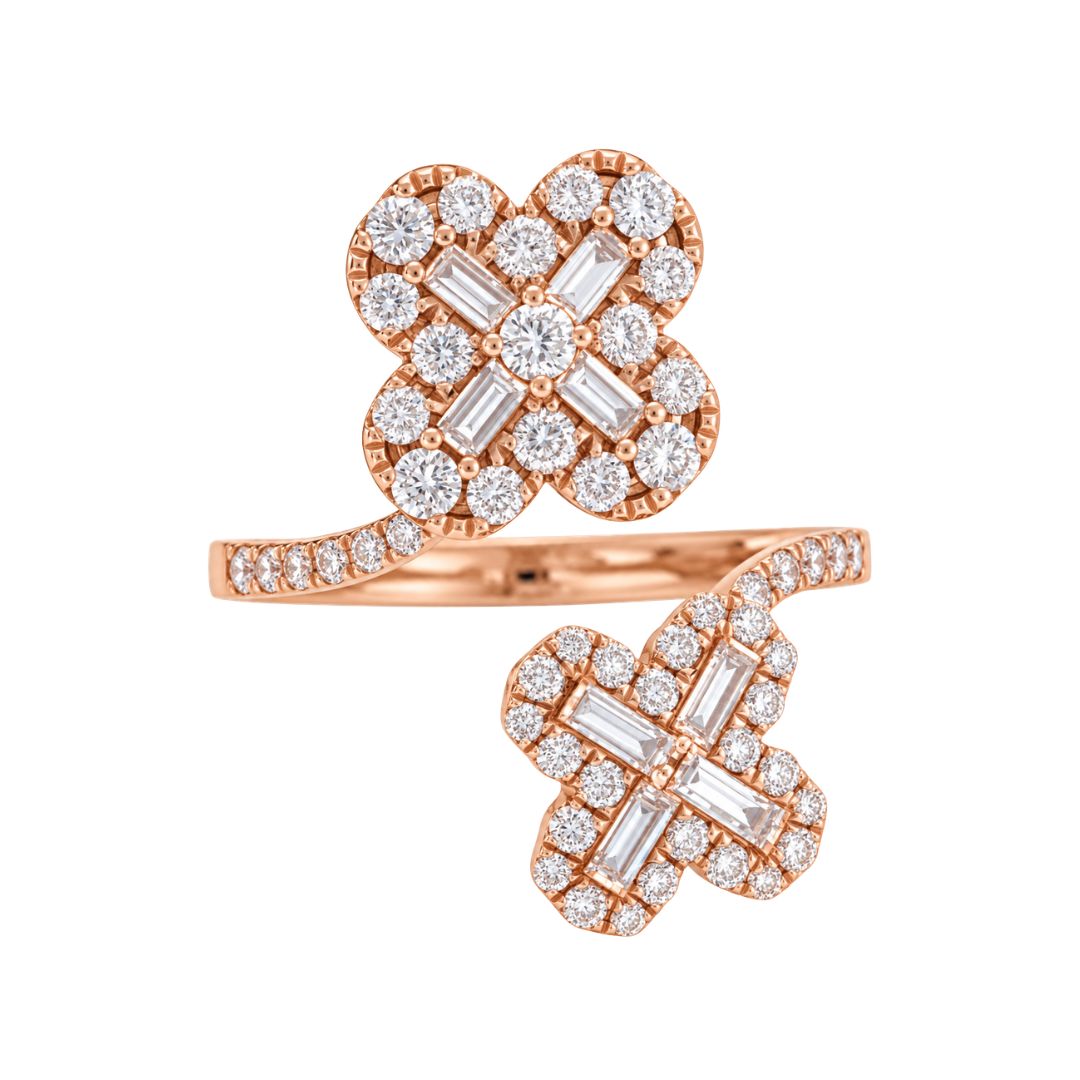 18KT Gold Trapezoid and Round Diamond Bypass Ring 1.73 CTW