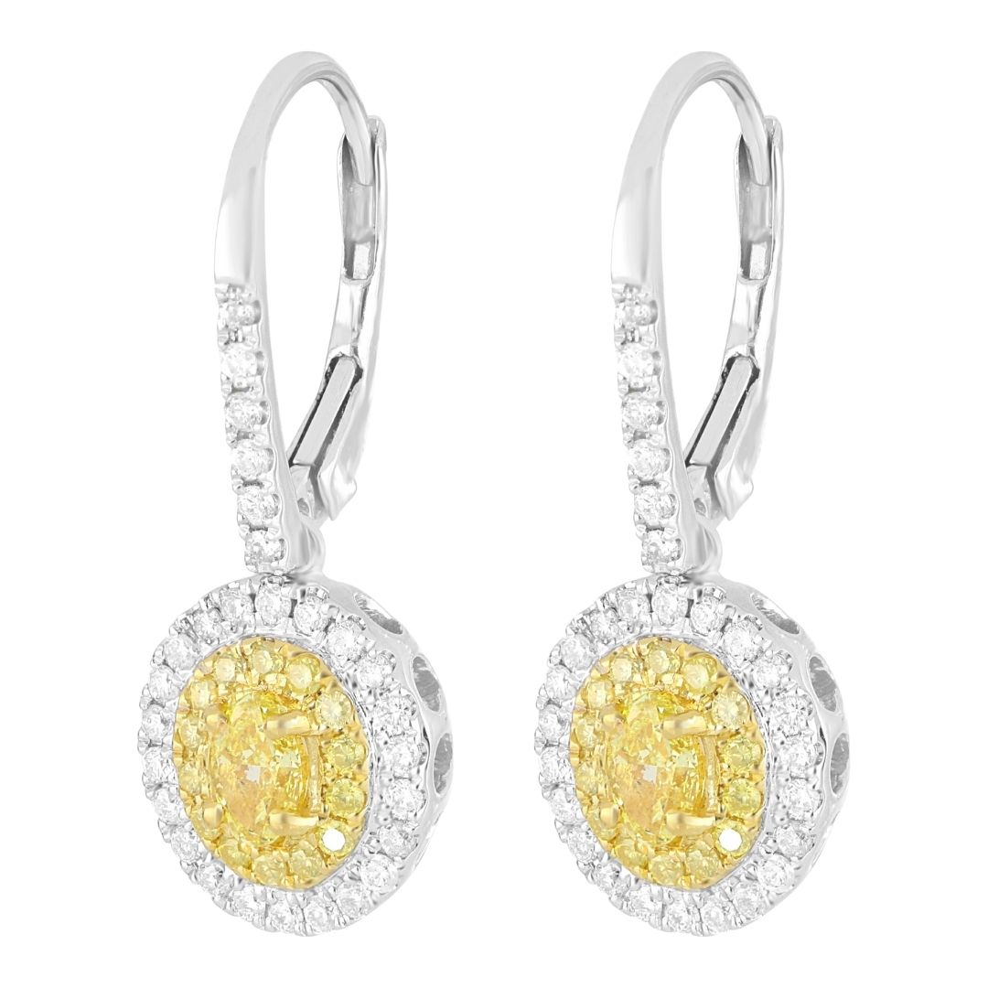 Yellow Diamond Earrings (Yellow Diamond 0.57 cts. Round Yellow Diamond 0.19 cts. White Diamond 0.38 cts.)