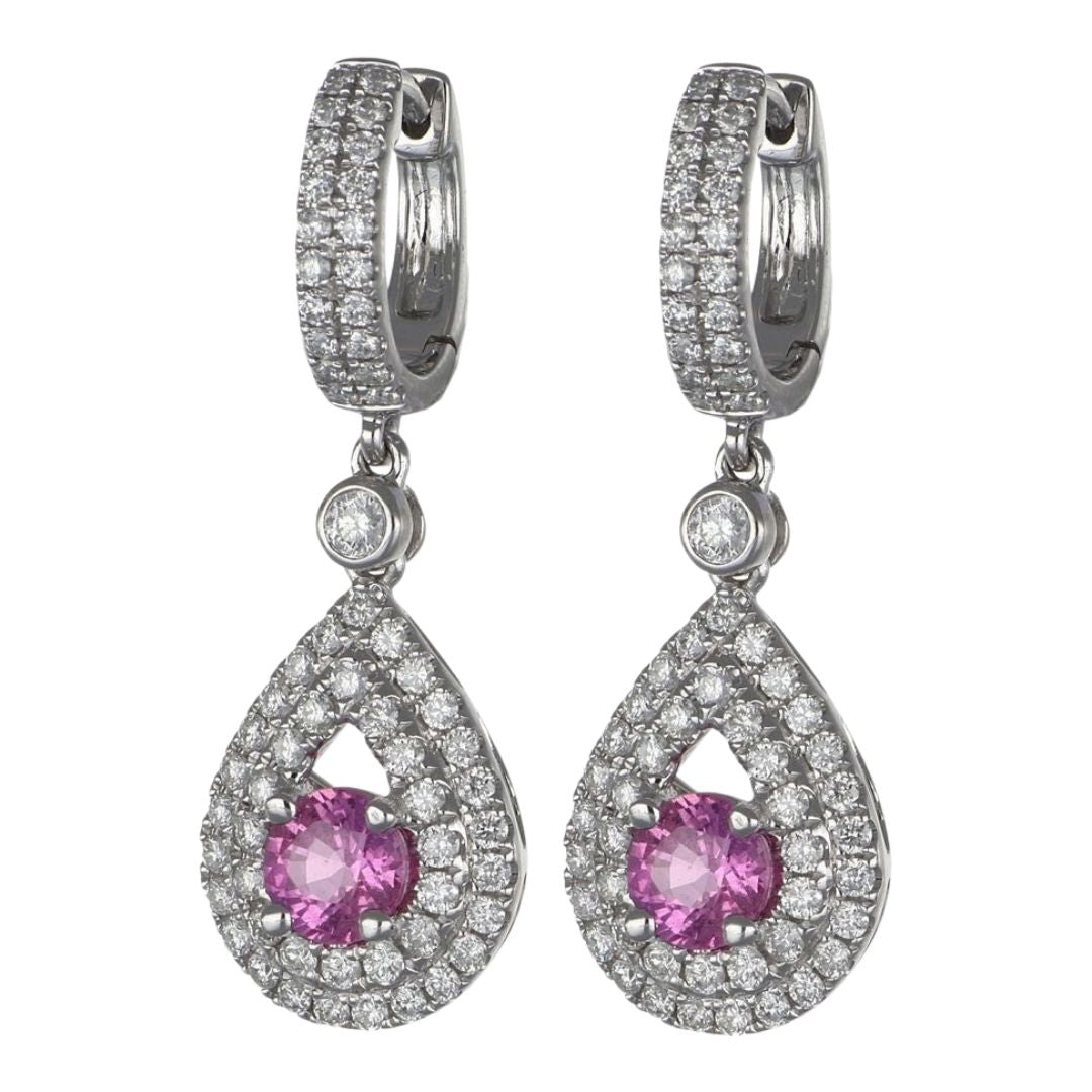 Pink Sapphire Earrings (Pink Sapphire 1.44 cts.  White Diamond 1.01 cts.)