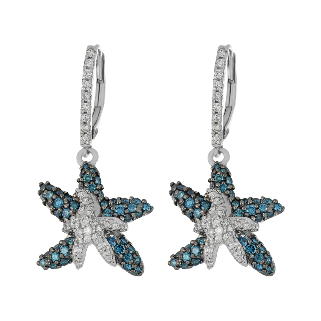 Blue Diamond Earrings (Blue Diamond 1.16 cts. Round White Diamond 0.5 cts.)