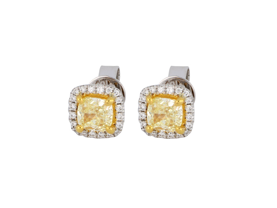 Yellow Diamond Ladies Earrings (Yellow Diamond 1 cts. White Diamond 0.13 cts.)