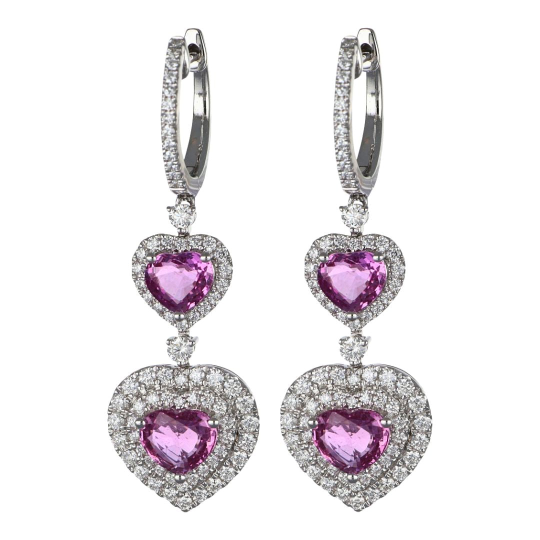 Pink Sapphire Earrings (Pink Sapphire 3.73 cts. White Diamond 1.18 cts. )