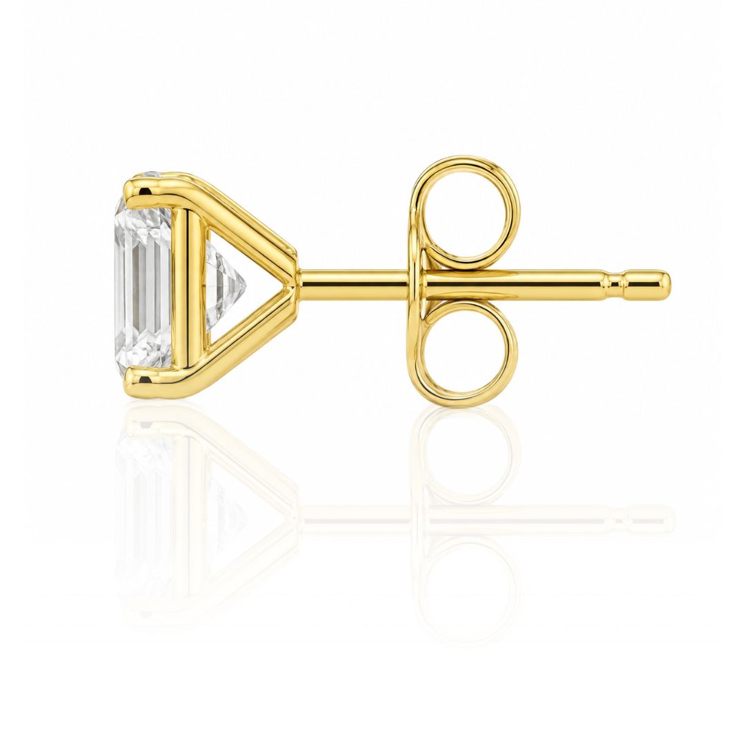 GROWNIQUE Lab-Grown Emerald Cut Diamond Stud Earrings – 6 Carat, 14KT Gold