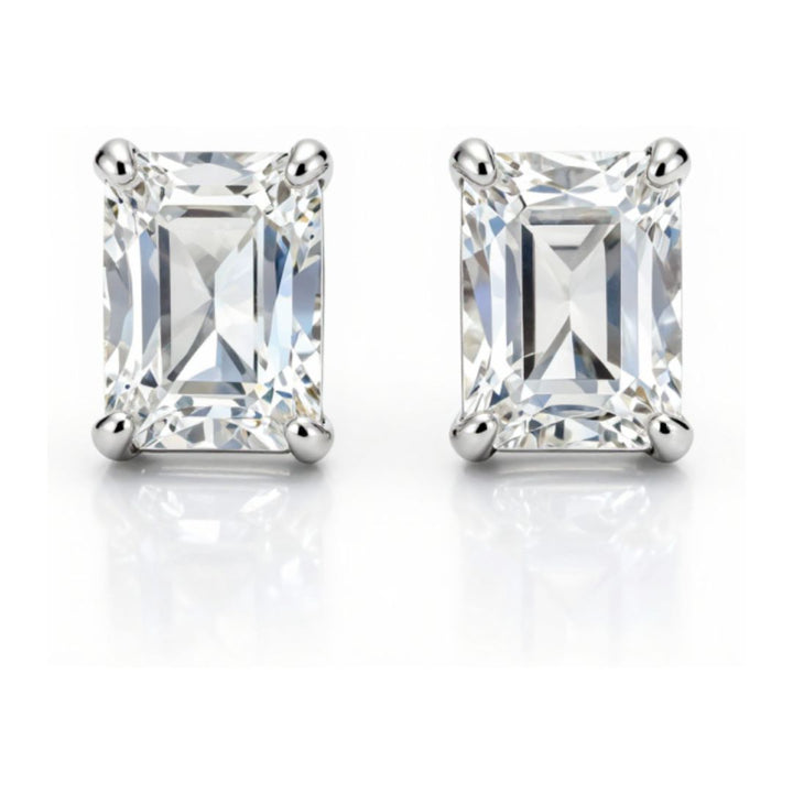 GROWNIQUE Lab-Grown Emerald Cut Diamond Stud Earrings – 4 Carat, 14KT Gold