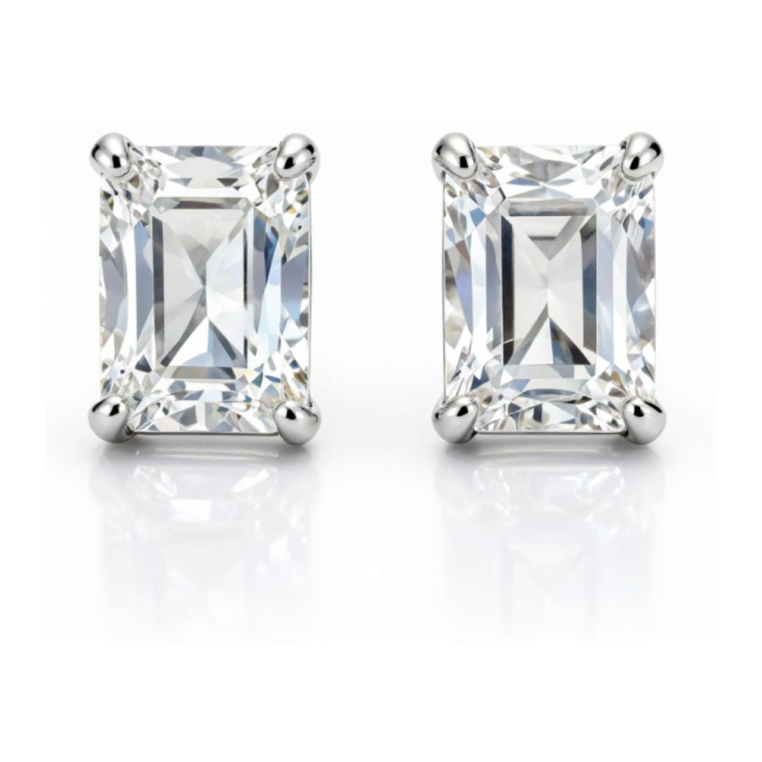 GROWNIQUE Lab-Grown Emerald Cut Diamond Stud Earrings – 1 .50 Carat, 14KT Gold
