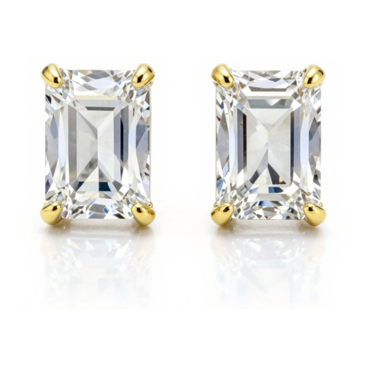GROWNIQUE Lab-Grown Emerald Cut Diamond Stud Earrings – 5 Carat, 14KT Gold