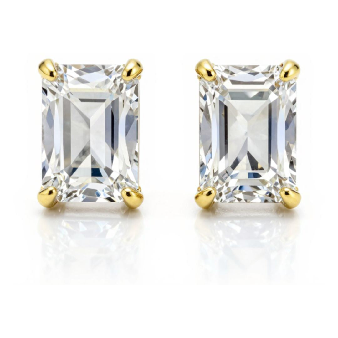GROWNIQUE Lab-Grown Emerald Cut Diamond Stud Earrings – 4 Carat, 14KT Gold