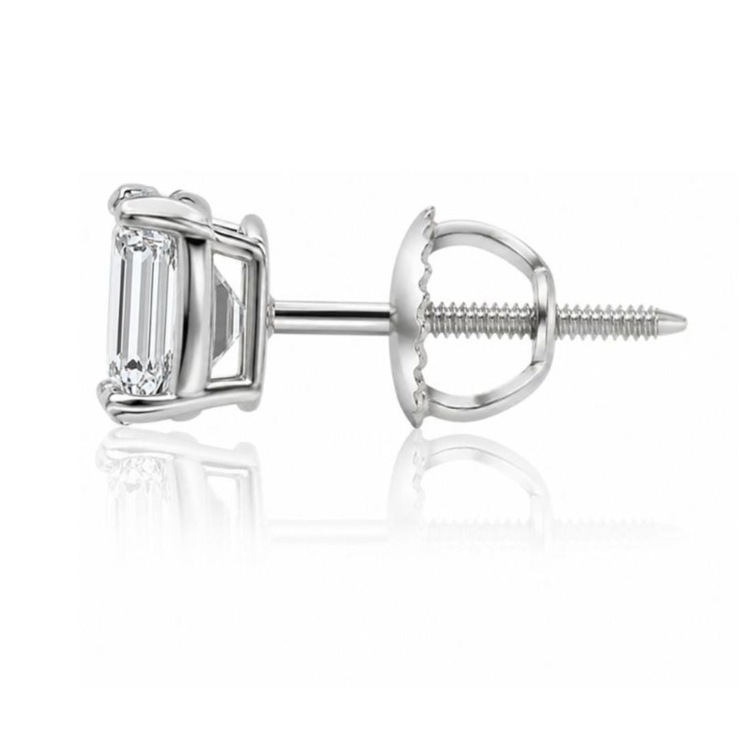 GROWNIQUE Lab-Grown Emerald Cut Diamond Stud Earrings – 5 Carat, 14KT Gold