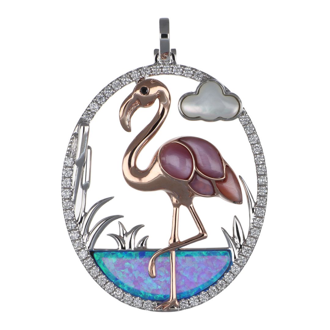 Mixed Mother of Pearl Pendant (Mixed Mother of Pearl and Inlay Opal 3.47 cts. Black Diamond 0.01 cts. White Diamond 0.46 cts.)
