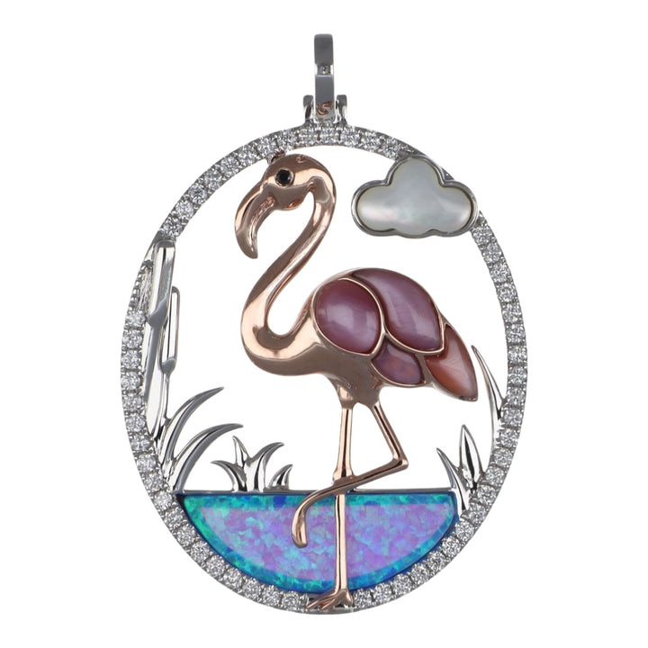 Mixed Mother of Pearl Pendant (Mixed Mother of Pearl and Inlay Opal 3.47 cts. Black Diamond 0.01 cts. White Diamond 0.46 cts.)