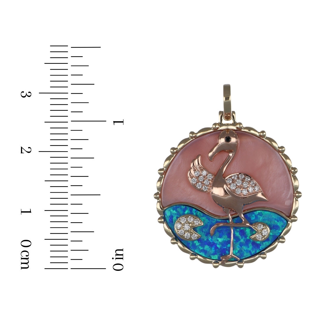 Pink Mother of Pearl Pendant (Inlay Opal and Mother of Pearl 5.54 cts. Black Diamond 0.01 cts. White Diamond 0.15 cts.)