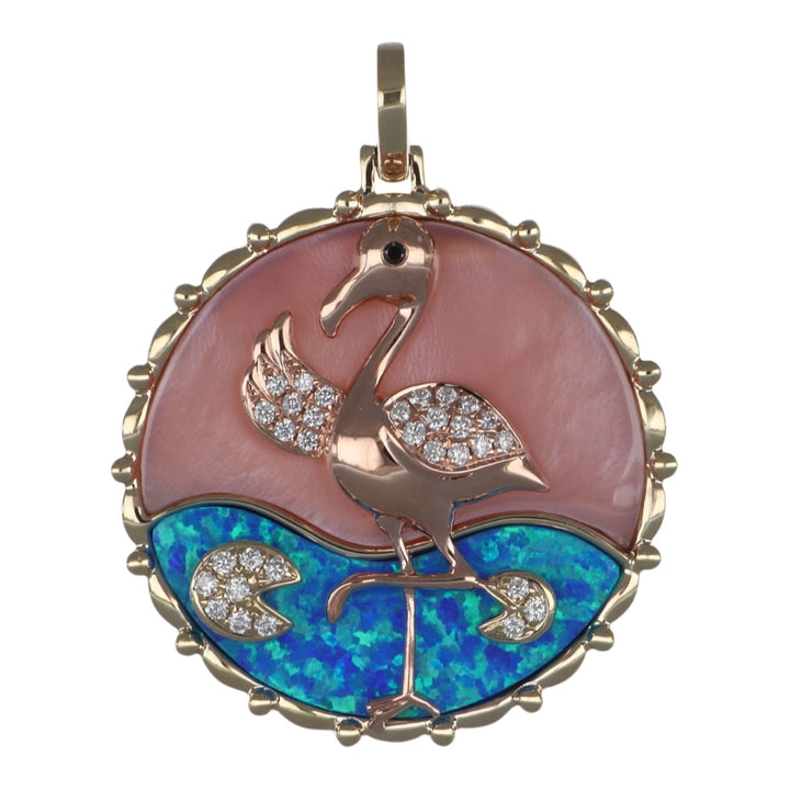 Pink Mother of Pearl Pendant (Inlay Opal and Mother of Pearl 5.54 cts. Black Diamond 0.01 cts. White Diamond 0.15 cts.)