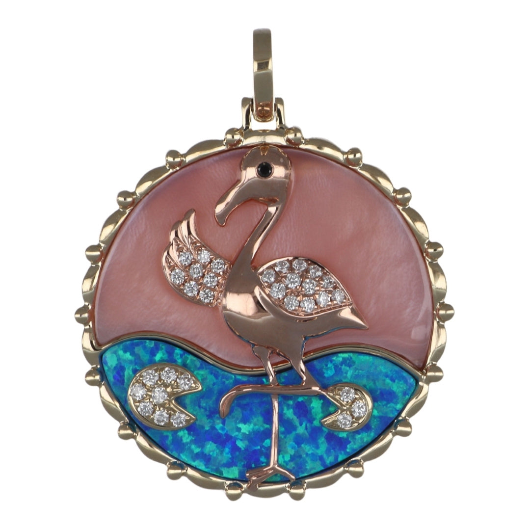 Pink Mother of Pearl Pendant (Inlay Opal and Mother of Pearl 5.54 cts. Black Diamond 0.01 cts. White Diamond 0.15 cts.)