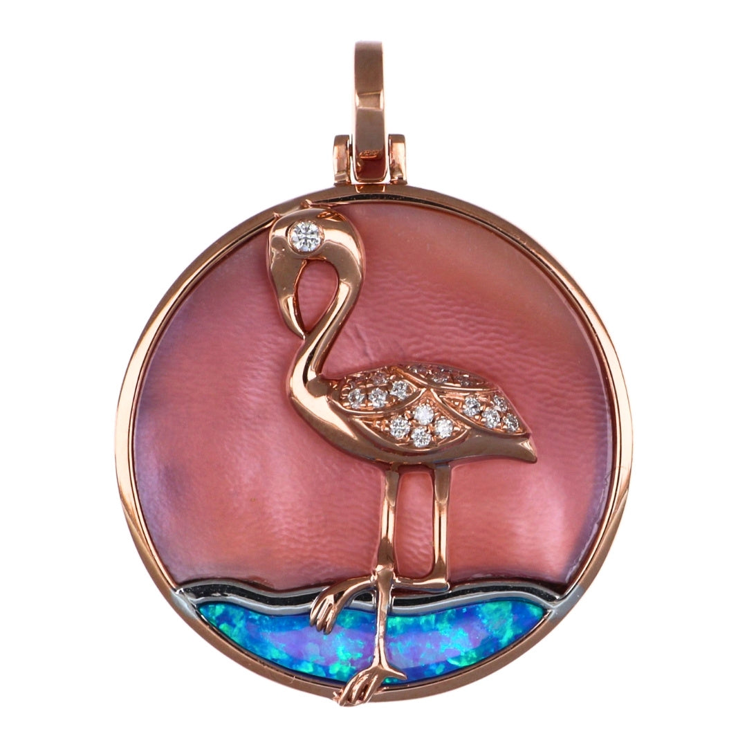 Pink Mother of Pearl Pendant (Pink Mother of Pearl 4.42 cts. Inlay Opal 0.42 cts. White Diamond 0.05 cts.)