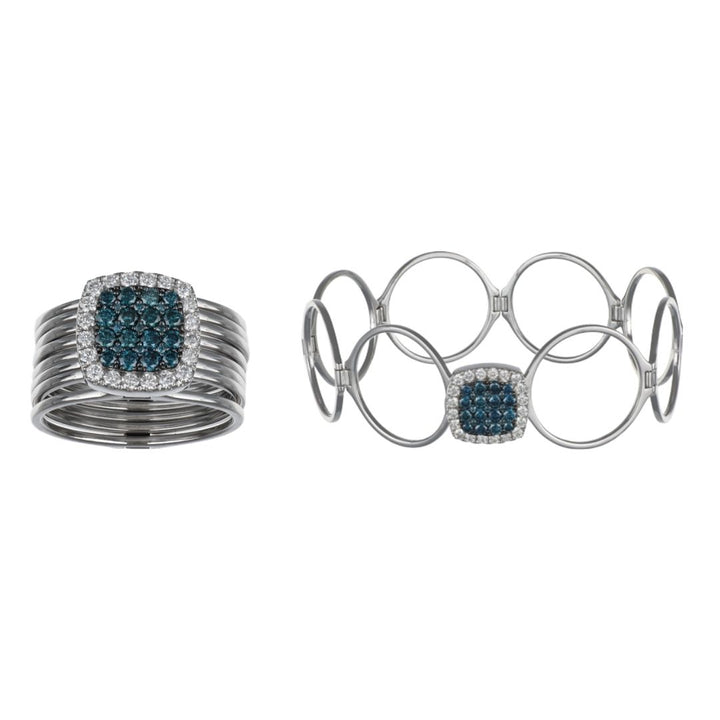 Convertible Blue Diamond Ring to Bangle in White Gold